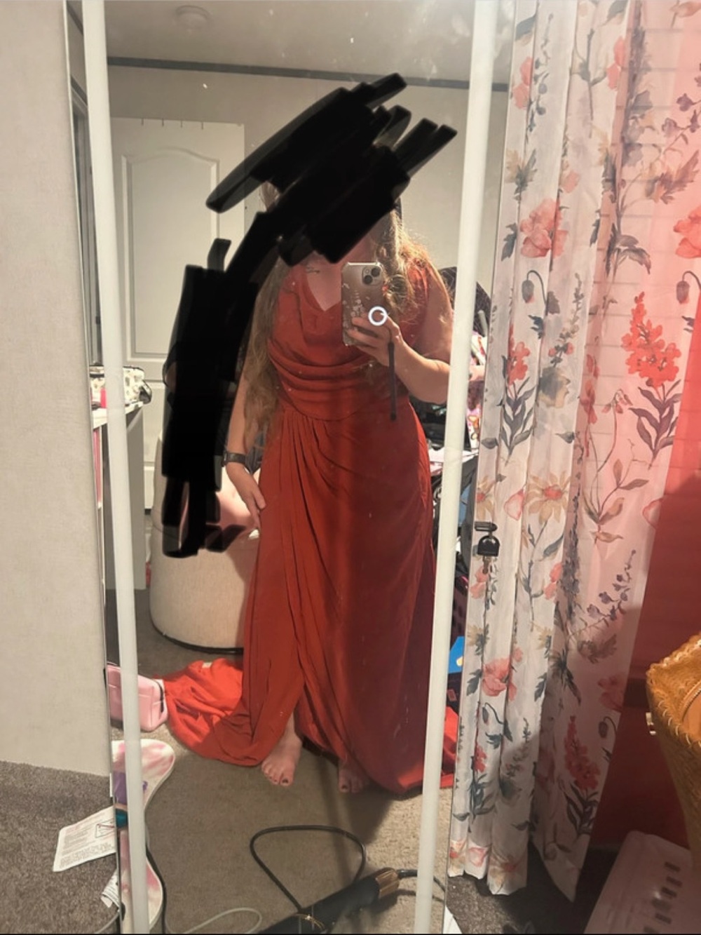 Elegant Rust Orange Draped Cowl Prom Gown - Women Dresses